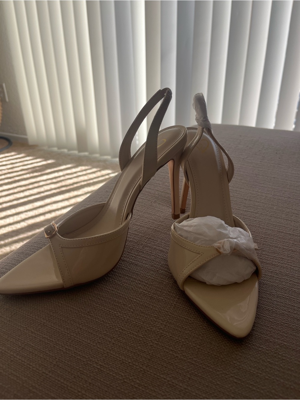 Windsor Cream Patent Slingback Stiletto Heels